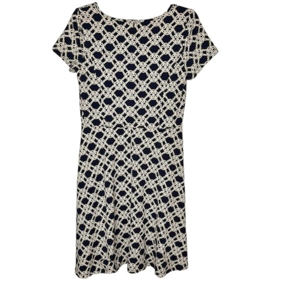 Talbots Fit & Flare Stretch Knit Dress - Navy/Ivory/Gold Knot Print - M - Picture 4 of 9